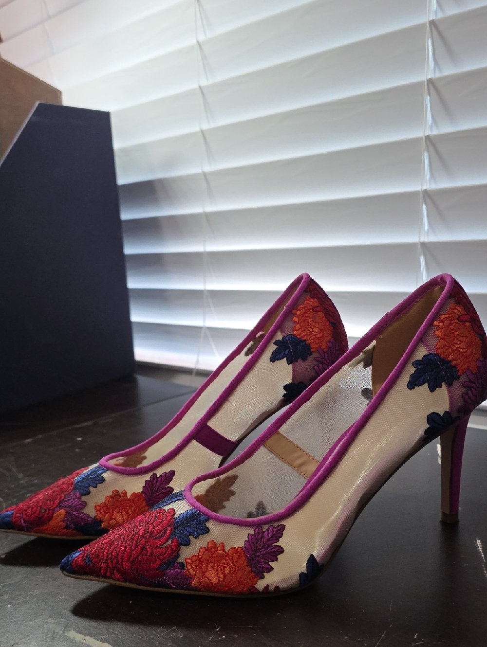 Jessica Simpson Floral Embroidered Pointed-Toe Pumps with Purple Trim